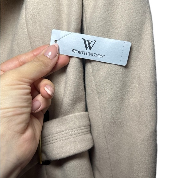 NWOT WORTHINGTON LINED WOOL BLEND FAUX FUR REMOVABLE COLLAR COAT WITH BELT - Picture 4 of 14